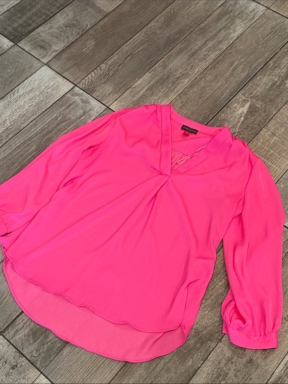 Ann Taylor Hot Pink V-Neck Peasant Blouse
